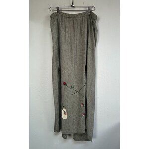 Vintage Bread Staley Gretinger Olive Houndstooth Maxi Skirt Size 3 Floral Accent